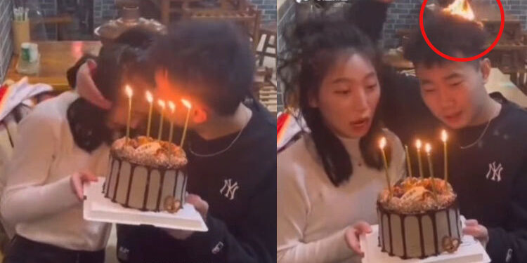 Cháy tóc khi hôn người yêu trong ngày sinh nhật